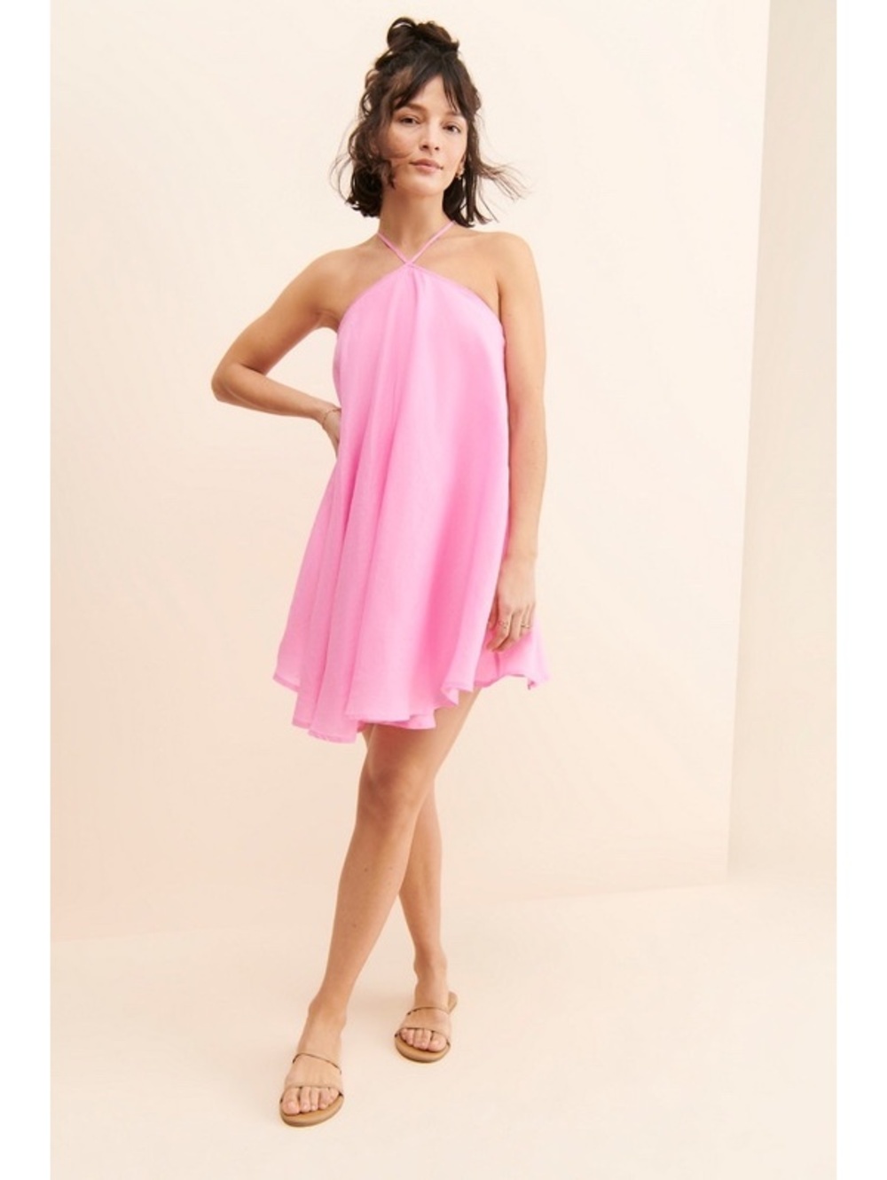 THE WOLF GANG LOLANA MINI PINK STRAP DRESS